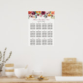 Burgundy floral 12 Tables Wedding Seating Chart Poster (Keuken)