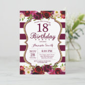 Burgundy Floral 18e uitnodiging van de Birthday Pa (Staand voorkant)
