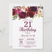 Burgundy Floral 21ste uitnodiging van de Birthday (Voorkant)