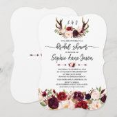 Burgundy Floral Antlers Handwriting Bridal Shower Kaart (Voorkant / Achterkant)
