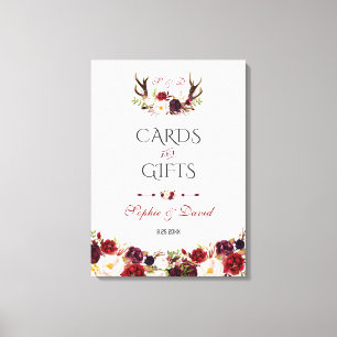 Burgundy Floral Antlers Kaarten en cadeaubonnen br Canvas Afdruk