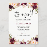 Burgundy Floral Baby shower Uitnodiging