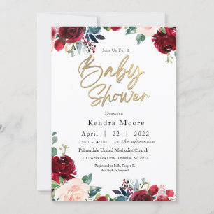 Burgundy Floral Baby shower Uitnodiging