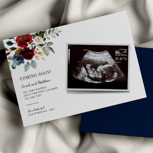 Burgundy Floral Baby Sonogram Zwangerschap Aankondiging