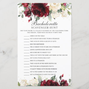 Burgundy Floral Bachelorette Scavenger Hunt Game