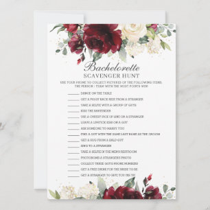 Burgundy Floral Bachelorette Scavenger Hunt Game Kaart