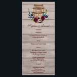 Burgundy Floral Barrel Mariage de automne Menu<br><div class="desc">Carte unique avec Watercolor Burgundy Navy Blue Bouquet,  tonneau de vin avec coeur,  polices magnifiques,  le tout sur un vieux bois lavé. Utilisez l'outil Personnaliser pour ajouter vos informations. Pour les articles correspondants,  s'il vous plaît,  visitez ma collection de Mariages floraux de barriques de vin.</div>