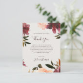 Burgundy Floral | Beige Hartelijk dank Briefkaart (Staand voorkant)