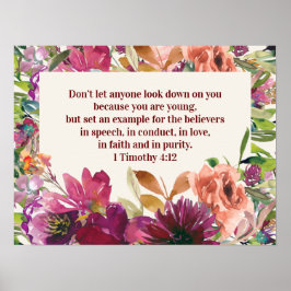 Burgundy Floral Bible Verse Timothy Youth Poster