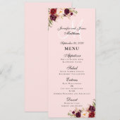Burgundy Floral Blush Pink Script Monogram Weddens Menu (Voorkant / Achterkant)