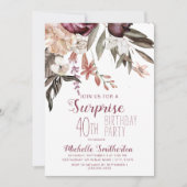 Burgundy Floral Boho 40e verjaardag Kaart (Voorkant)