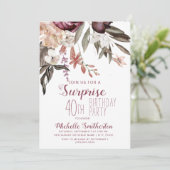 Burgundy Floral Boho 40e verjaardag Kaart (Staand voorkant)