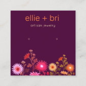 Burgundy Floral Boho Black Stud Earring Display Vierkante Visitekaartje (Voorkant)