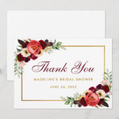 Burgundy Floral Boho Fête des mariées Merci carte  (Devant / Derrière)