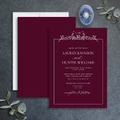 Burgundy Floral Border Monogram Weddenschap Kaart