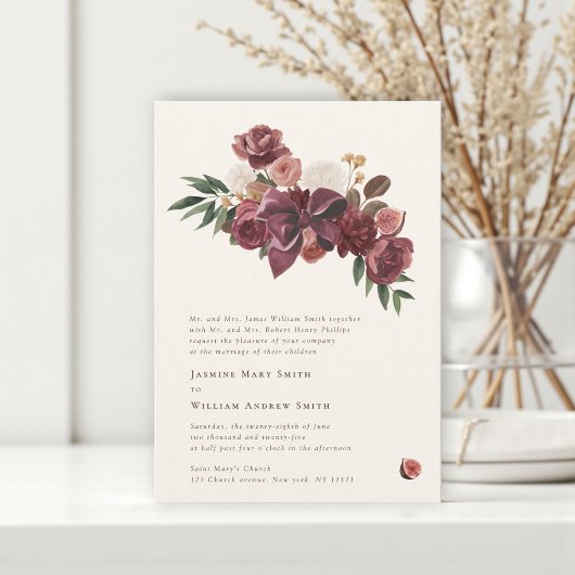 Burgundy Floral Botanical Wedding Invitation