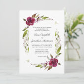 Burgundy Floral Botanical Wedding Kaart (Staand voorkant)