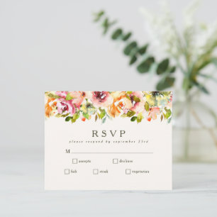 Burgundy Floral Botanical Wedding Meal Choice RSVP Kaartje