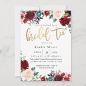 Burgundy Floral Bridal Tea Invitation Kaart (Voorkant)