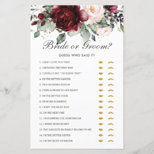 Burgundy Floral Bride of Groom Raad die het zei