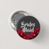 Burgundy Floral Bridesmaid Gray Round Button (Voorkant /achterkant)