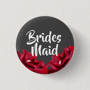 Burgundy Floral Bridesmaid Gray Round Button