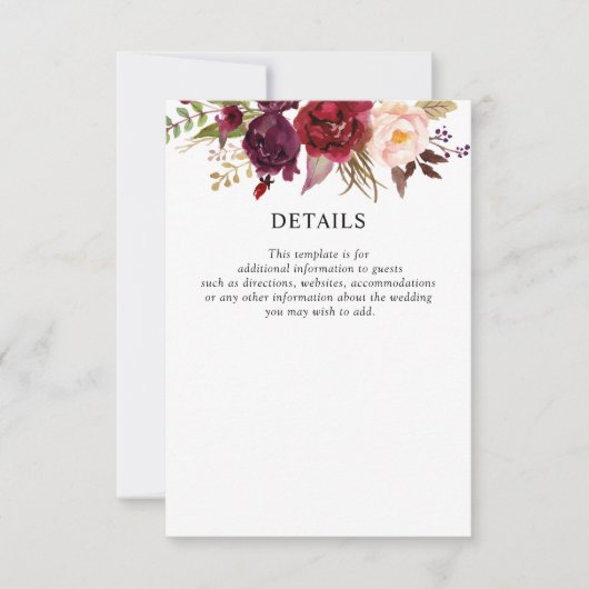 burgundy floral bruiloft RSVP kaartje (Voorkant)