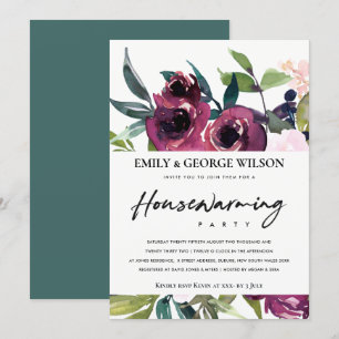 BURGUNDY FLORAL BUNCH HOUSEWARMING PARTIJ KAART