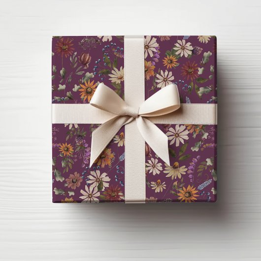 Burgundy Floral Cadeaupapier