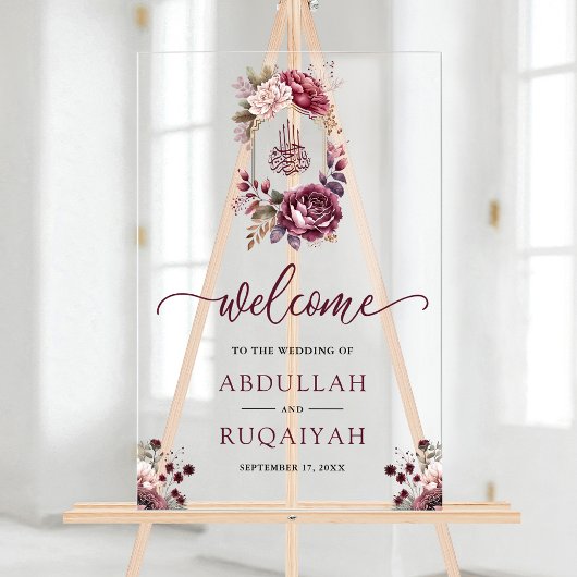 Burgundy Floral Crest Muslim Wedding Welcome