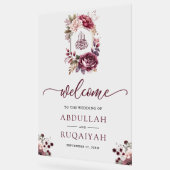 Burgundy Floral Crest Muslim Wedding Welcome Acryl Bord (Hoek)