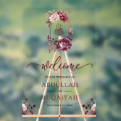 Burgundy Floral Crest Muslim Wedding Welcome Acryl Bord (Neutraal)