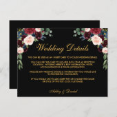 Burgundy Floral Détails du Mariage Insertion Carte (Devant / Derrière)