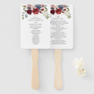 Burgundy Floral Dusty Blue Flowers Wedding Program Handwaaier