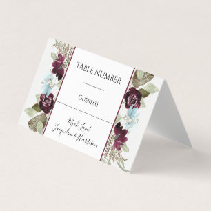 Burgundy Floral Elegant Blue Foliage Plaatskaarten Visitekaartjes