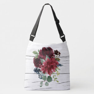 Burgundy Floral Elegant Rustic Waterverf Crossbody Tas