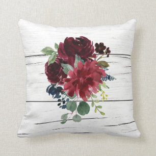 Burgundy Floral Elegant Rustic Waterverf  Kussen