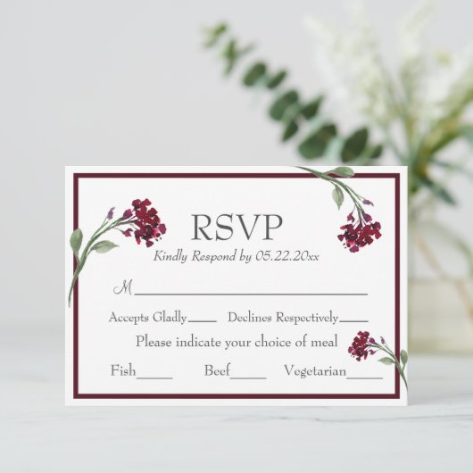 Burgundy Floral Elegant Rustic Waterverf RSVP (Staand voorkant)