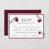 Burgundy Floral Elegant Rustique Aquarelle RSVP (Devant / Derrière)