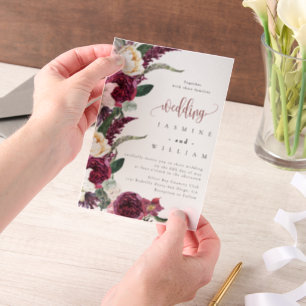 Burgundy Floral Elegant Wedding Vellum Uitnodigingen