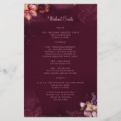 Burgundy Floral Elegant Wedding Welkomstreisroute (Achterkant)