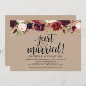 Burgundy Floral Elopement Reception Kraft nodigt u Kaart (Voorkant / Achterkant)