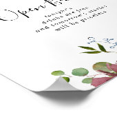 Burgundy Floral en Greenery Wedding Open Bar Poster (Hoek)