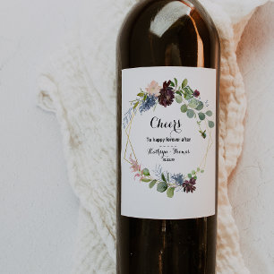 Burgundy Floral en Greenery Wedding Wine Labels Wijn Etiket
