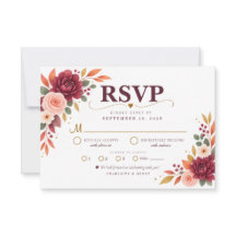 Burgundy Floral Fall Wedding RSVP Card