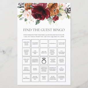 Burgundy Floral Fun Bridal vind de Gast Bingo