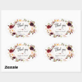 Burgundy Floral Geometric Handwriting Weddenschap Ovale Sticker (Vel)