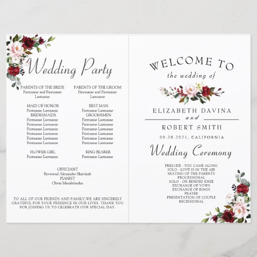 Burgundy Floral Geometric Romantic Waterverf (Voorkant)