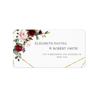 Burgundy Floral Geometric Romantic Waterverf Etiket