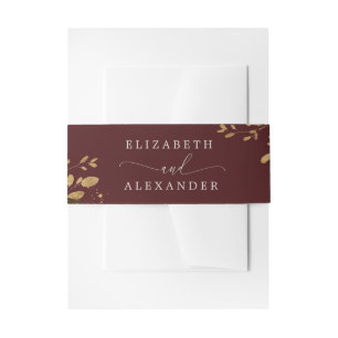 Burgundy floral gold bruiloft uitnodigingen wikkel